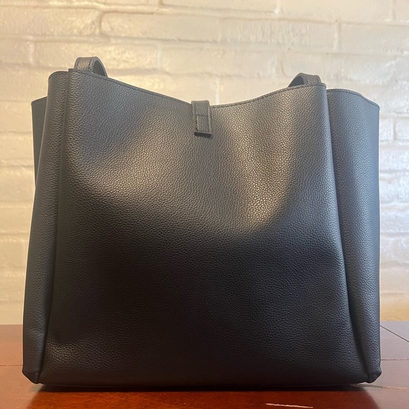Black Vegan Leather Top Handle Handbag - Picture 2 of 8